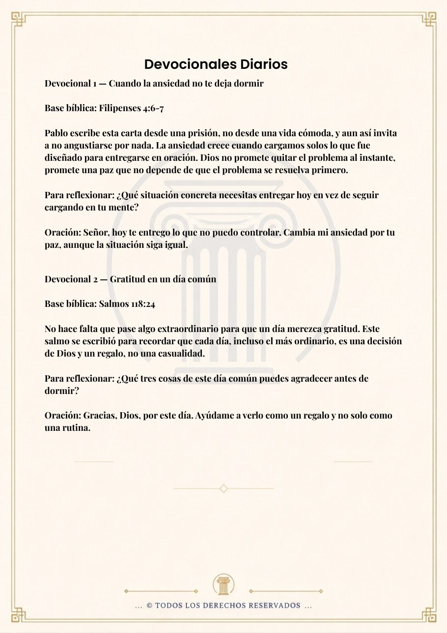 Página interior del módulo Devocionales Diarios